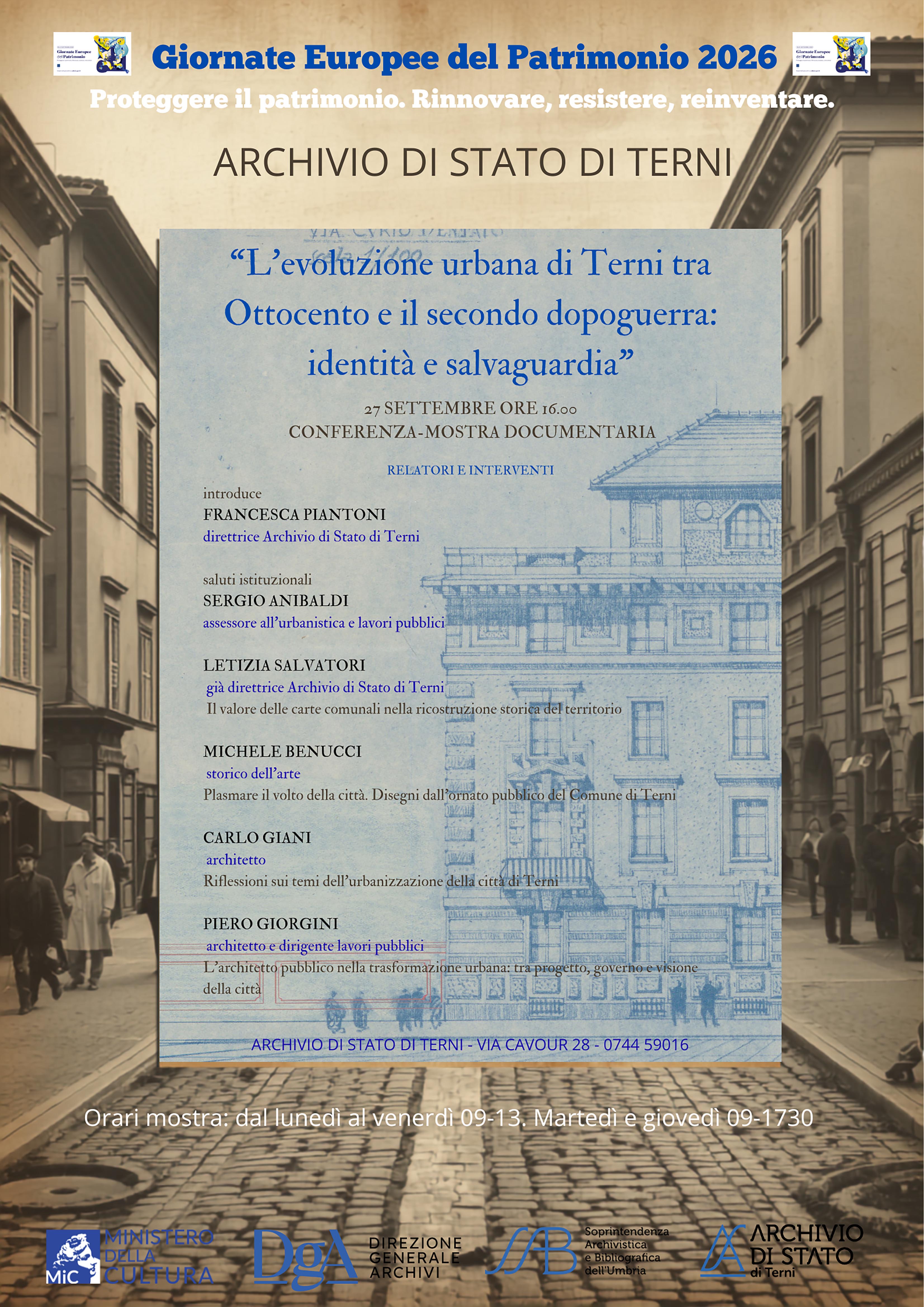 GEP 2026: all'Archivio di Stato di Terni la mostra e conferenza “L’evoluzione urbana di Terni tra Ottocento e il secondo dopoguerra: identità e salvaguardia”